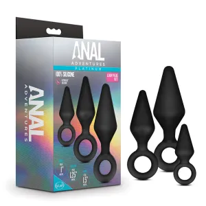 Anal Adventures Platinum Silicone 3-Piece Loop Plug Kit Black
