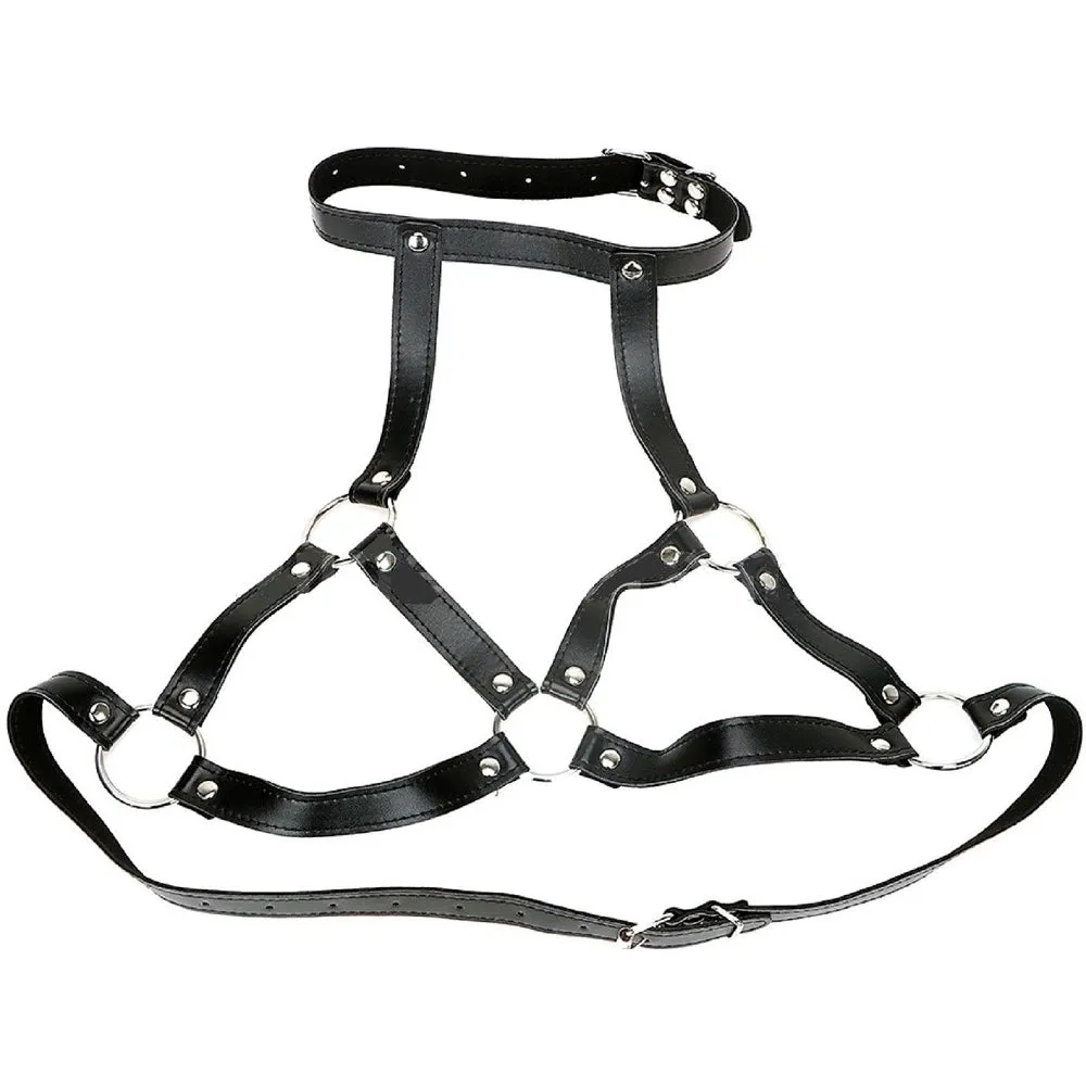 BDSM Slave Bra Open Mouth Gag Nipple Clamps Bondage Restraint Faux Leather