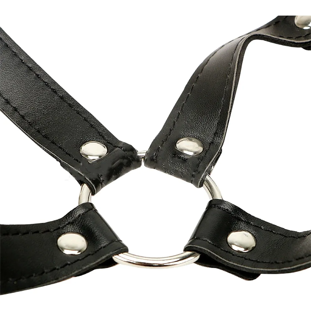 BDSM Slave Bra Open Mouth Gag Nipple Clamps Bondage Restraint Faux Leather