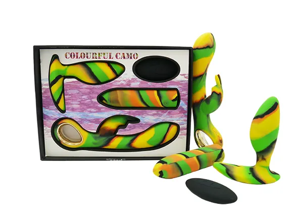 Colourful Camo Lovers Kit Rechargeable Bullet Vibrator Anal Set Yellow