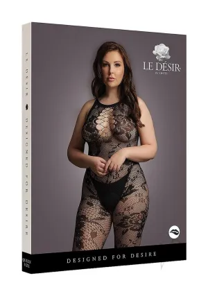 Criss Cross Neck Bodystocking Qn Blk