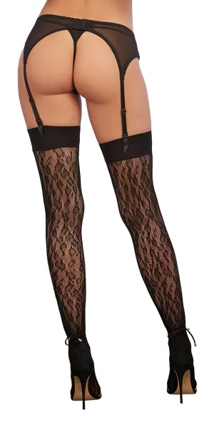Fishnet Knitted Leopard Design Thigh Highs Black O/S