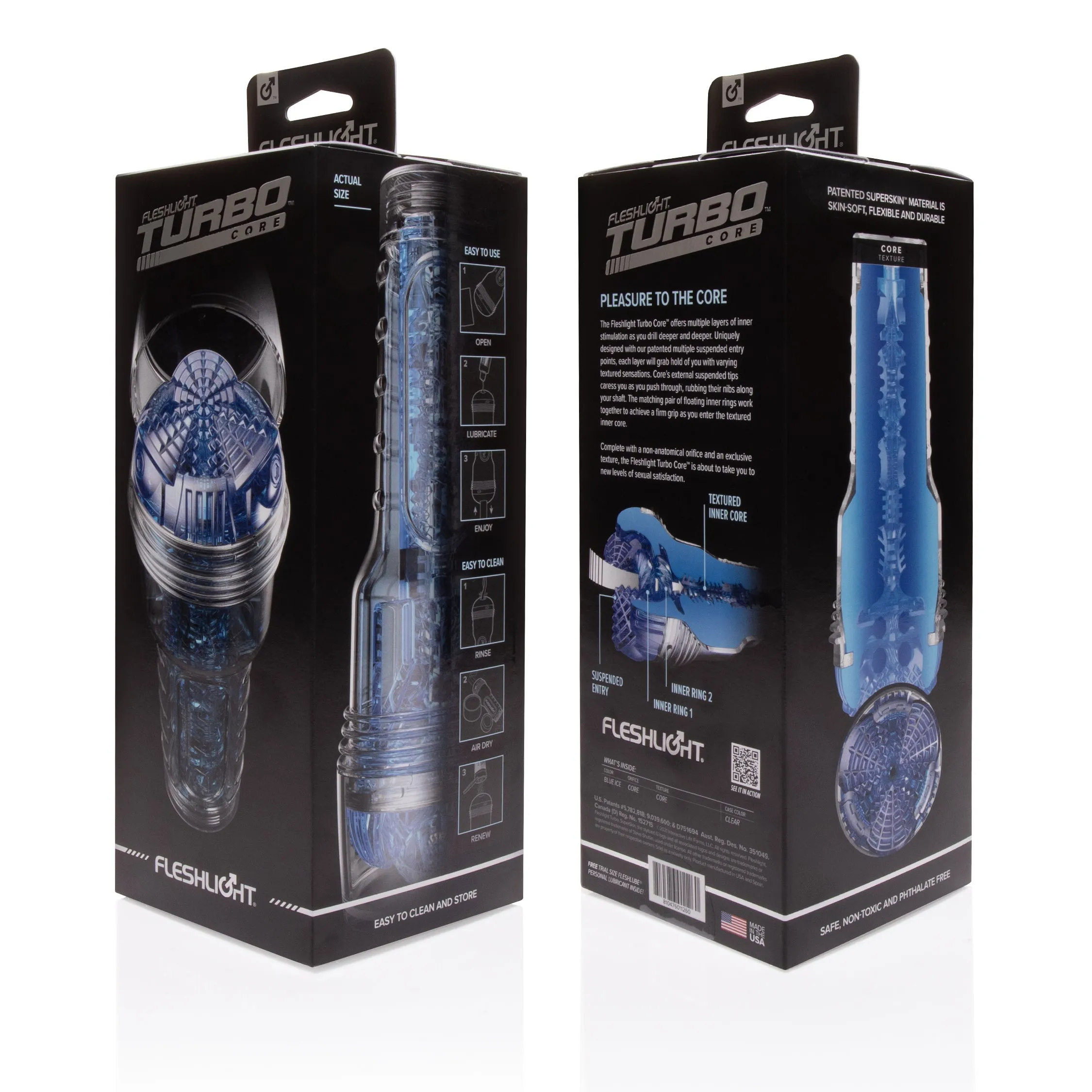 Fleshlight Turbo Core Oral  Sex Manual Masturbator - Blue Ice 3D Textured