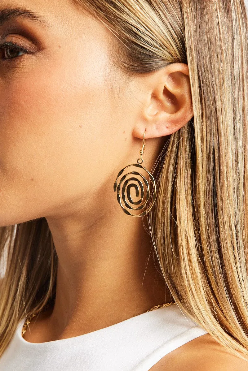 Gold Spiral Pendant Earrings