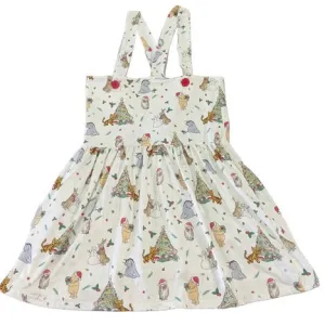 Happy Holidays Christmas Little Bear Suspender Skirt Dress