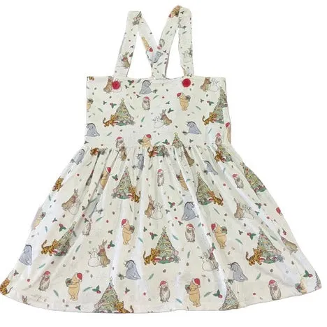 Happy Holidays Christmas Little Bear Suspender Skirt Dress