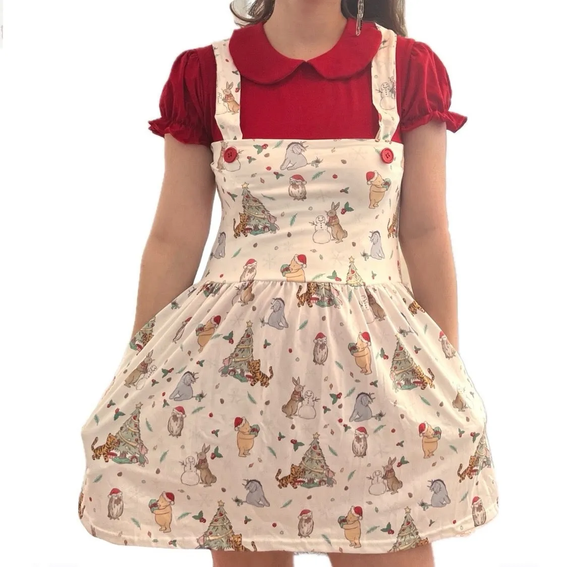Happy Holidays Christmas Little Bear Suspender Skirt Dress