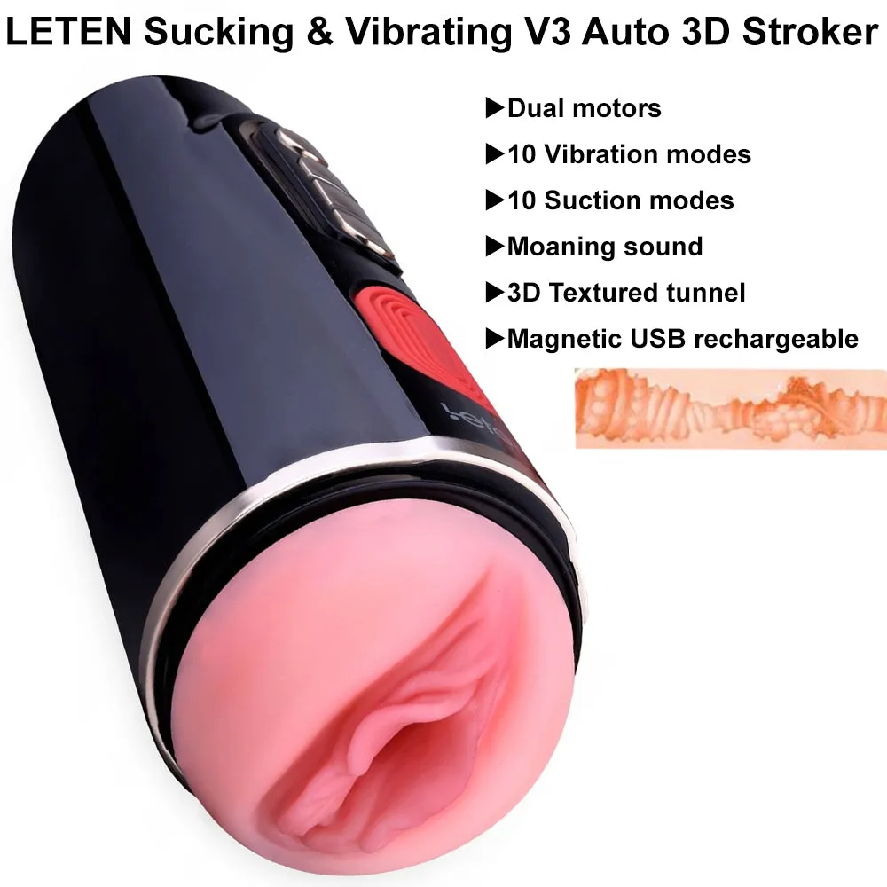 LETEN Sucking & Vibrating V3 AUTO 3D Male Masturbator Pocket Pussy Sex Toy