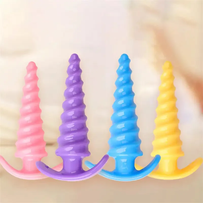 Plastic Spiral Butt Plug Anal Trainer G Spot Stimulator With Pull Handle
