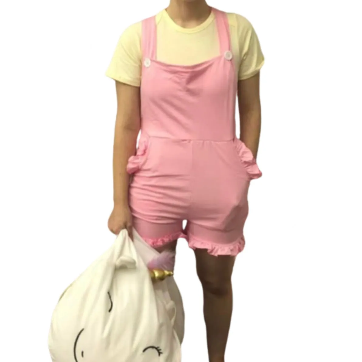 Shortalls Romper with Pockets Pink Cotton