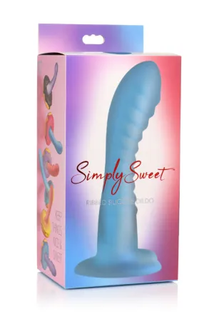SIMPLY SWEET 7 RIBBED SILICONE DILDO BLUE