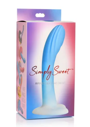 SIMPLY SWEET 7 RIPPLE SILICONE DILDO BLUE/WHITE