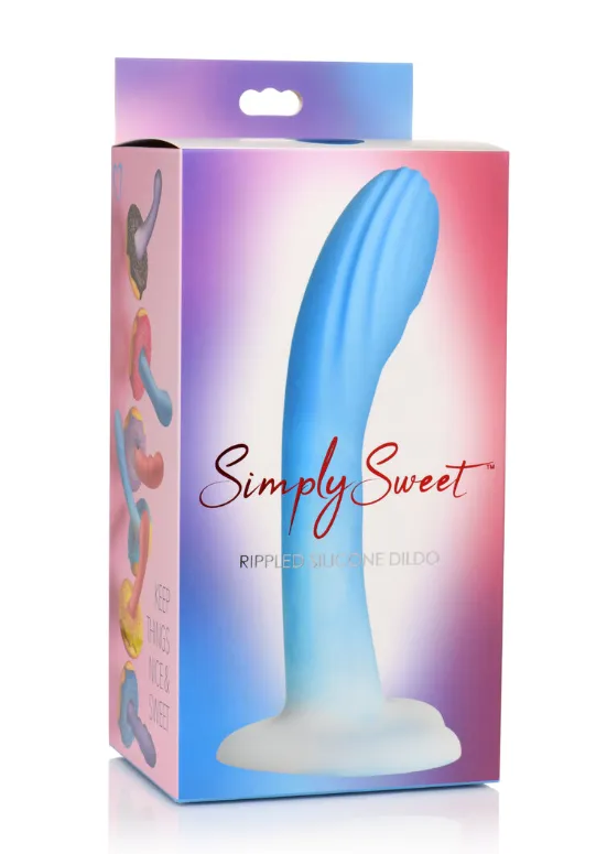SIMPLY SWEET 7 RIPPLE SILICONE DILDO BLUE/WHITE