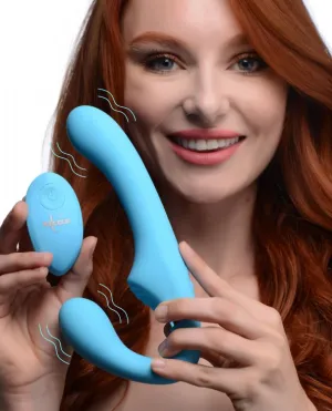 Strap U Mighty Rider 10x Vibrating Silicone Strapless Strap On - Blue