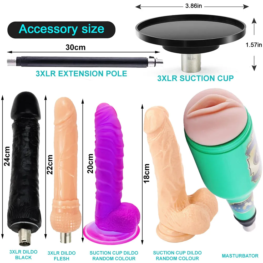 Thrusting 8-Piece Sex Machine Suction & 3XLR Telescopic Dildo Vibrator Sex Toy