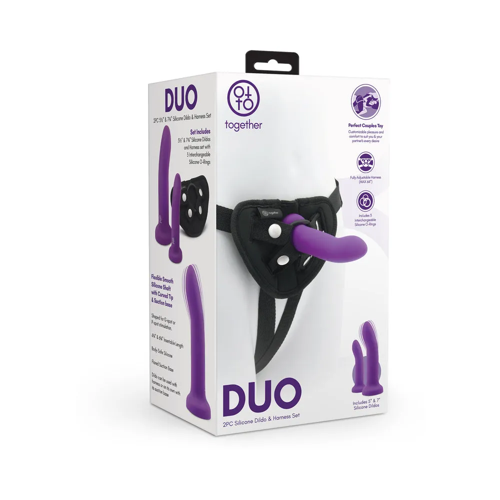 Together Duo 2-Piece 5 / 7 in. Silicone Dildo & Harness Set Purple