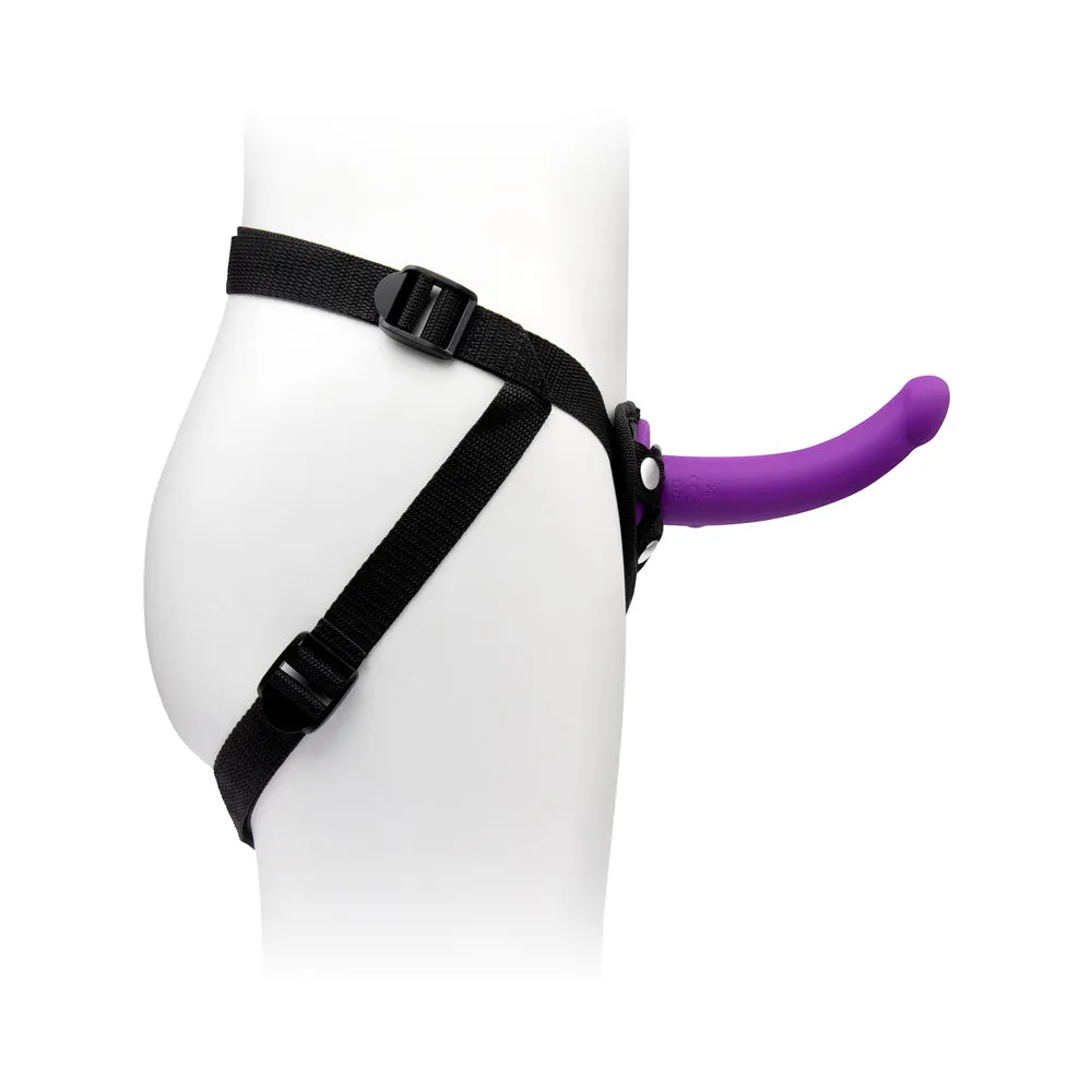 Together Tilt 6.5 in. Silicone Dildo and Harness Set Purple