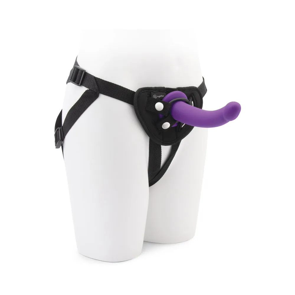 Together Tilt 6.5 in. Silicone Dildo and Harness Set Purple