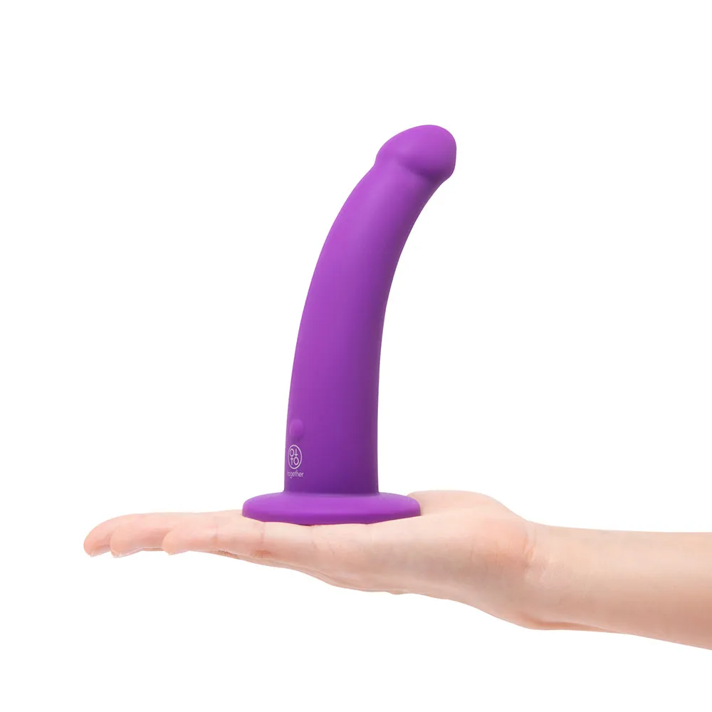 Together Tilt 6.5 in. Silicone Dildo and Harness Set Purple