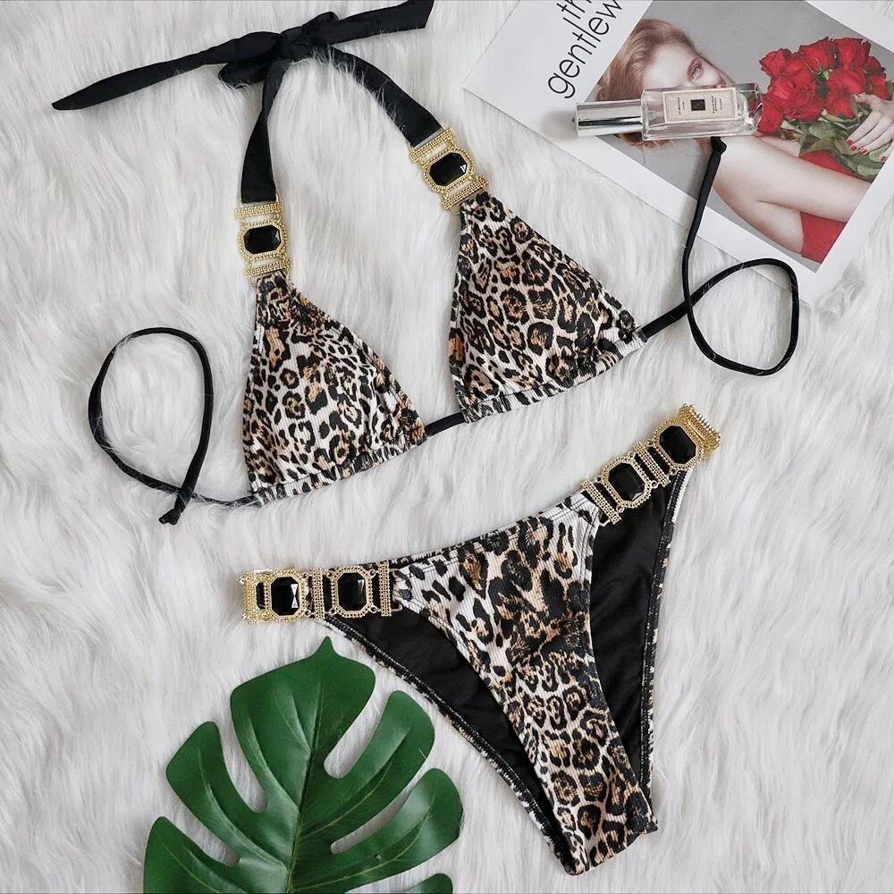 Women's Two Pieces Leopard Print Bikini Sets